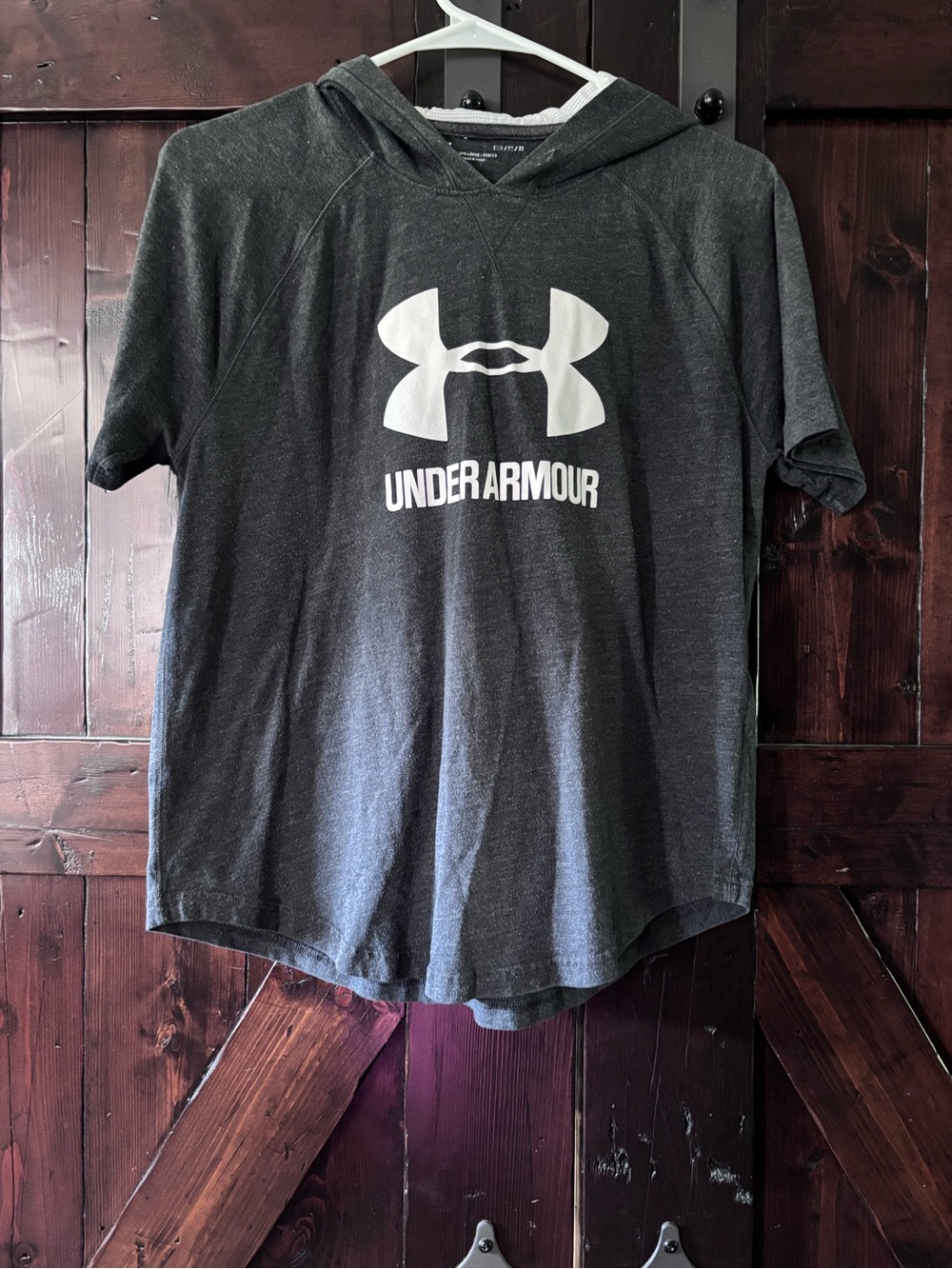 Under Armour Charcoal Short-Sleeve Hooded Sweatshirt with White Logo